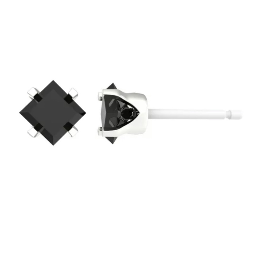 💗 Hypoallergenic Black Cubic Zirconia Princess Cut 5mm Earrings NEW